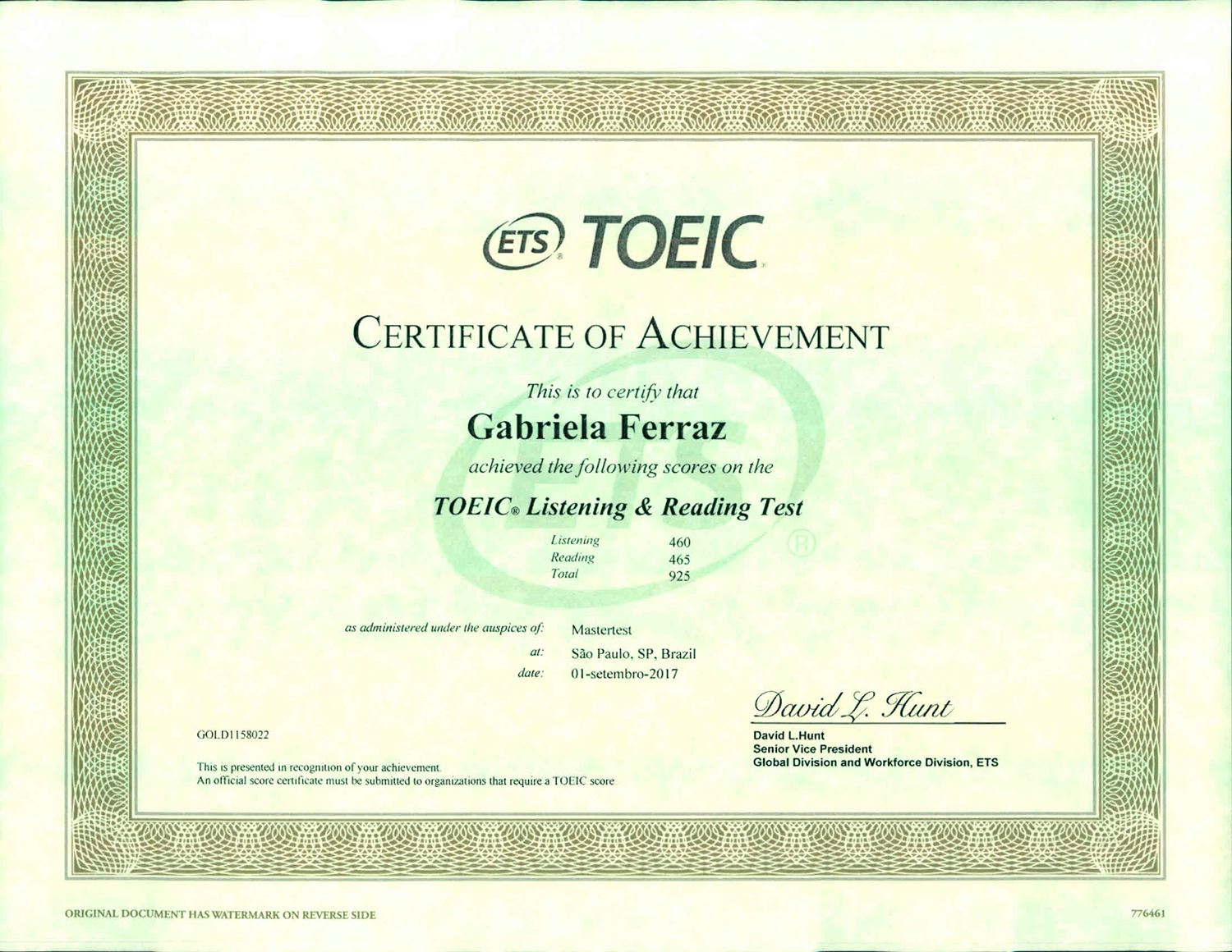 CERTIFICADO TOEIC TOEIC