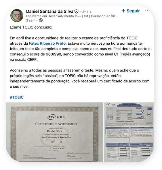 Repercussão do projeto TOEIC no Centro Paula Souza