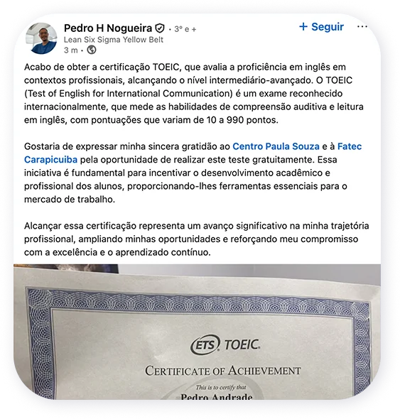Repercussão do projeto TOEIC no Centro Paula Souza