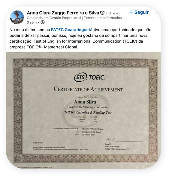 Repercussão do projeto TOEIC no Centro Paula Souza