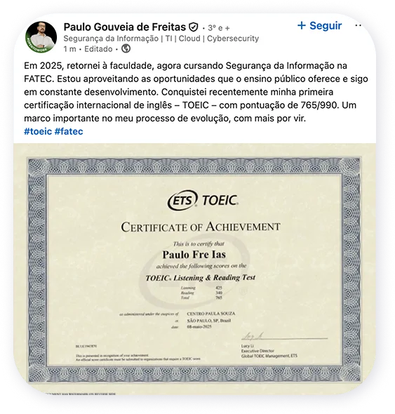 Repercussão do projeto TOEIC no Centro Paula Souza