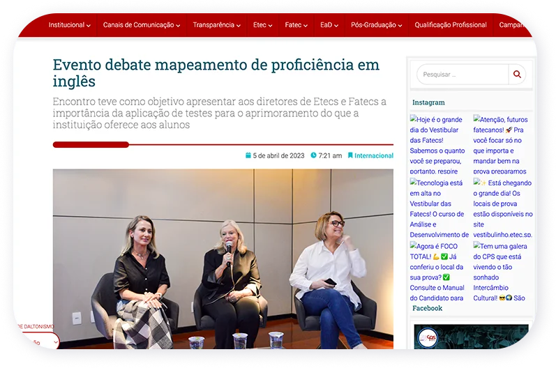 Matéria na imprensa sobre a parceria TOEIC e Centro Paula Souza