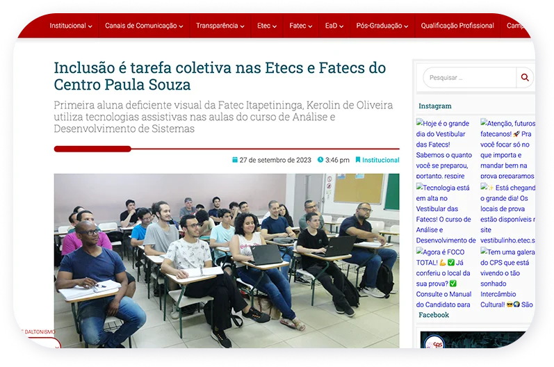 Matéria na imprensa sobre a parceria TOEIC e Centro Paula Souza