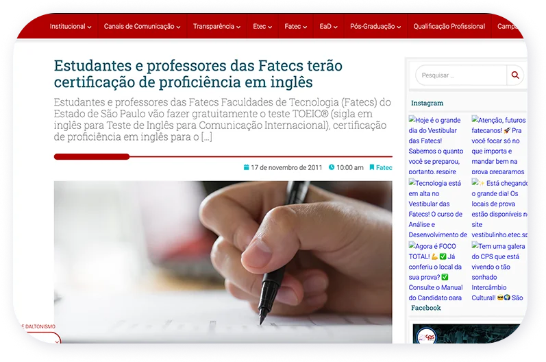 Matéria na imprensa sobre a parceria TOEIC e Centro Paula Souza