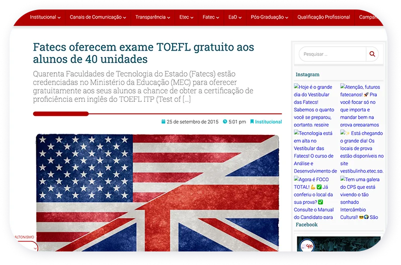 Matéria na imprensa sobre a parceria TOEIC e Centro Paula Souza